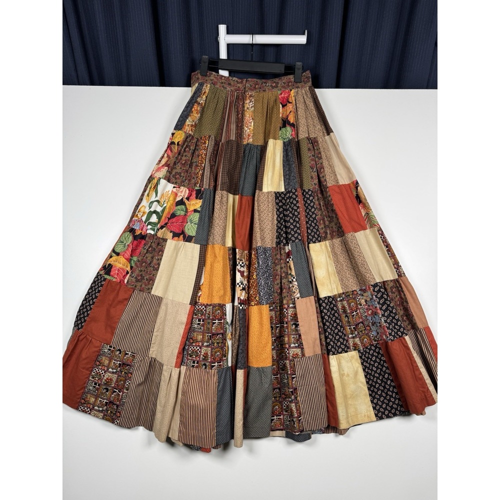 Vintage 80s Lo Jo Creations Patchwork Long Skirt Multi-Color BOHO - 27" Waist - Picture 6 of 13